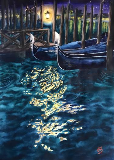 Print of Impressionism Boat Paintings by Valeria Golovenkina