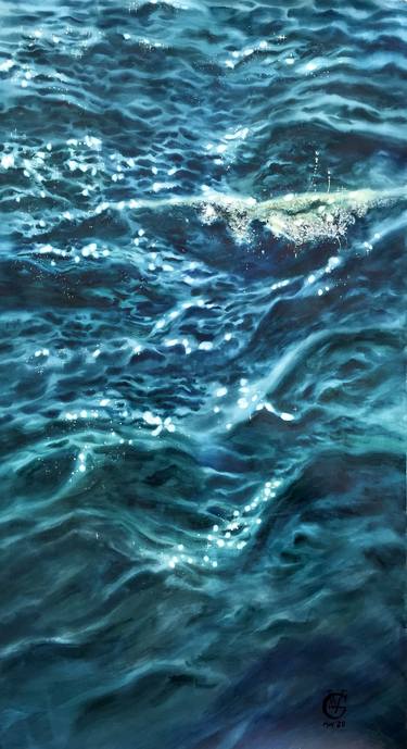 DIVE! - original watercolor painting sea water wave reflection joy thumb