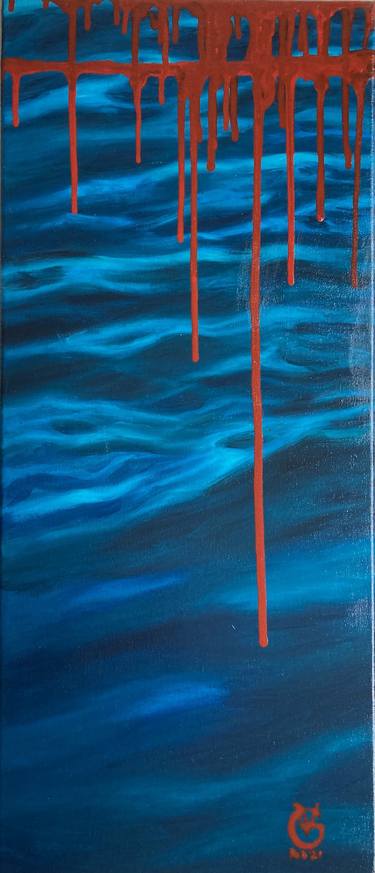 NO NAME WATER - original acrylic painting water sea wave red drops thumb