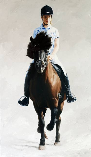 Equestrian portrait painting of Michelle and Icelander pony thumb