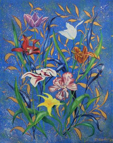 Original Fine Art Floral Paintings by Elizabeth Sadler