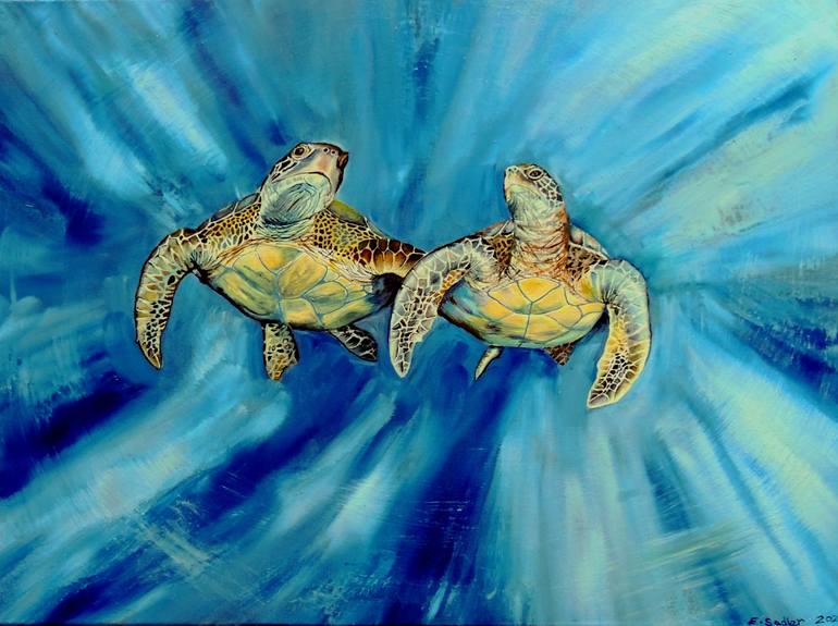 'Out of the Mystic' Hawksbill Turtle Painting by Elizabeth Sadler ...