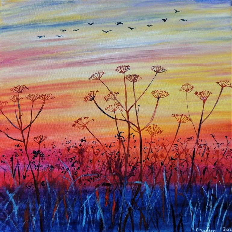 Sunrise in the Fens, Cambridgeshire Painting by Elizabeth Sadler ...