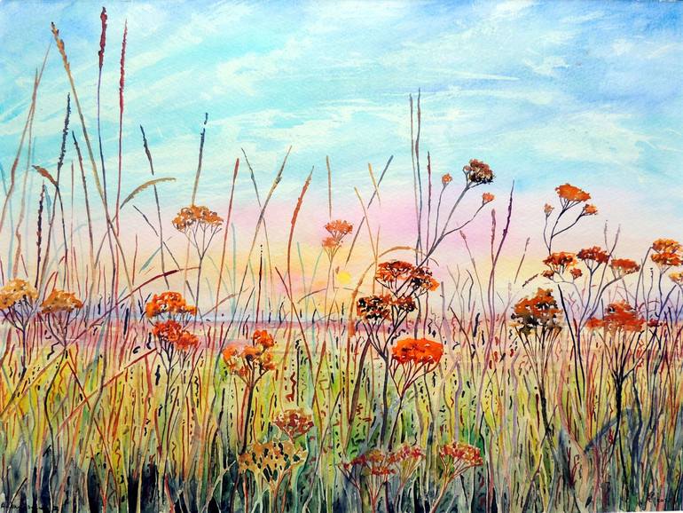 Autumn Fields at Sundown Painting by Elizabeth Sadler | Saatchi Art