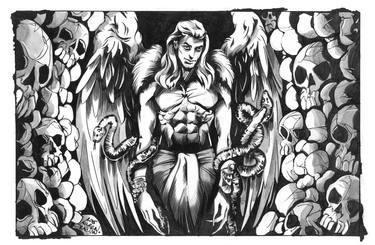 DARK PORTRAIT of SATAN LUCIFER Fallen Angel in Hell Gothic Fantasy thumb