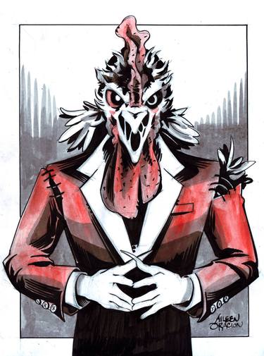 Weird Chicken-Head Man in a Red Suit Pop thumb