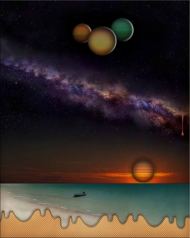 Original Surrealism Outer Space Mixed Media by Sabrina Kravetz