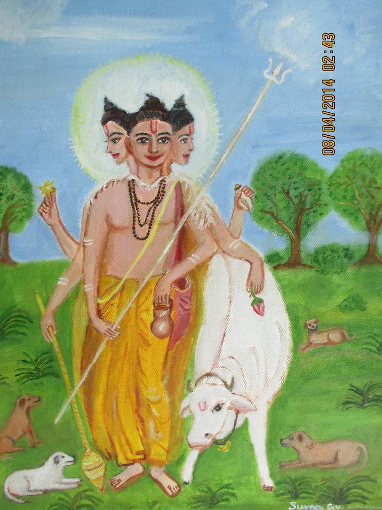 Hindu god Dattatreya Painting by Suma GV | Saatchi Art