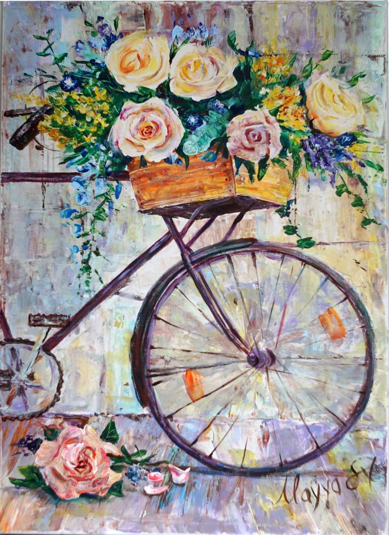 Download Bike With Flowers Painting By Mayya Sultan Saatchi Art