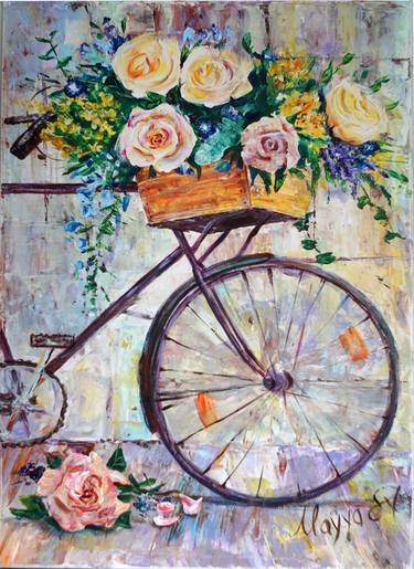 Original Art Deco Bicycle Paintings by Mayya Sultan