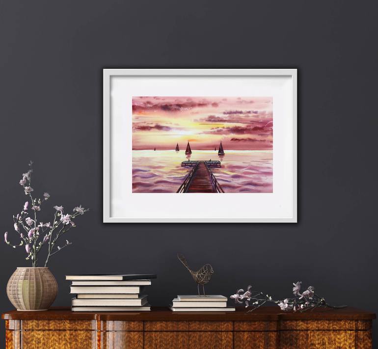 Original Impressionism Boat Painting by Lia Amarta Ignatova