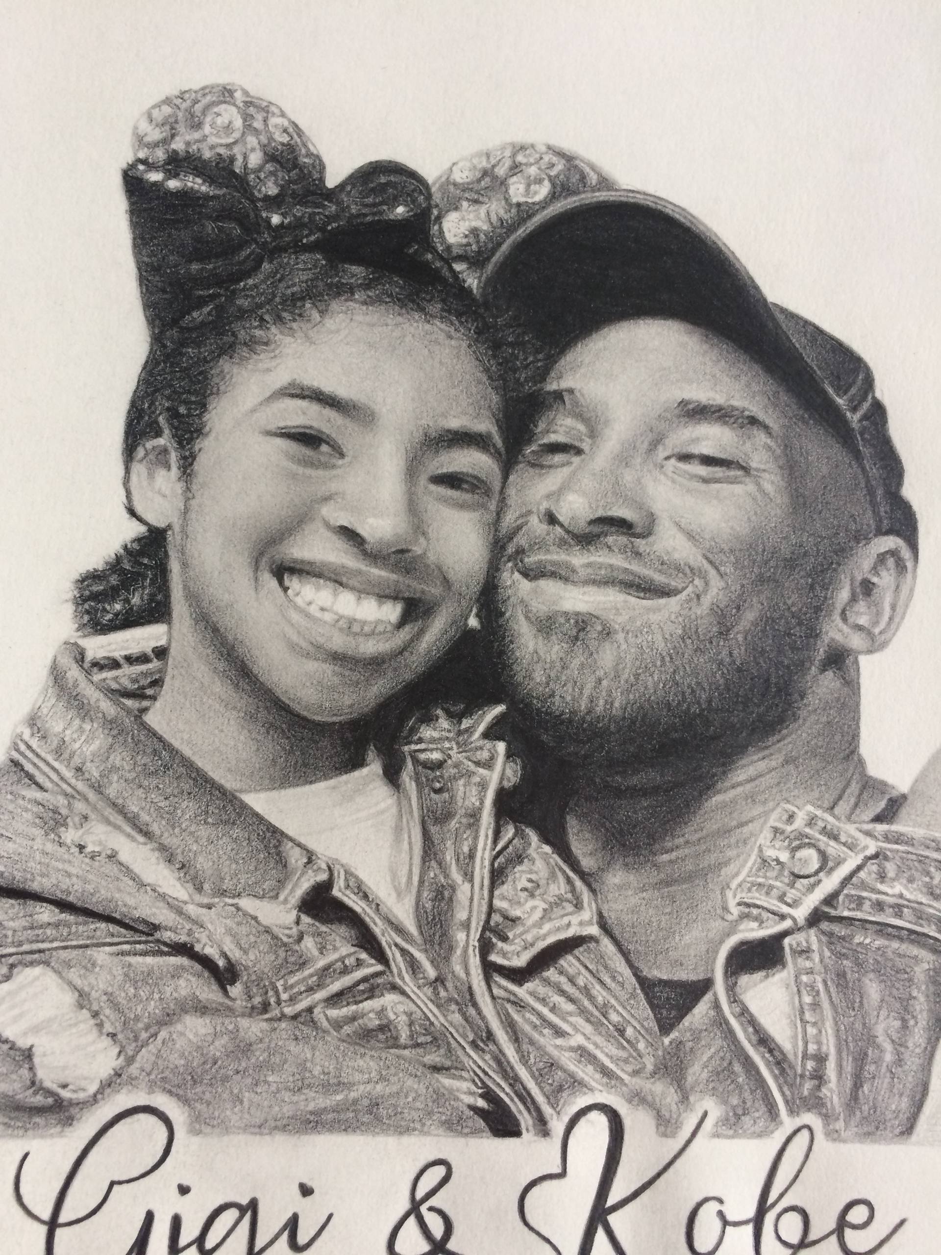 Kobe Bryant And Gianna Bryant Tribute Drawing Drawing By Nick Van Aken Saatchi Art