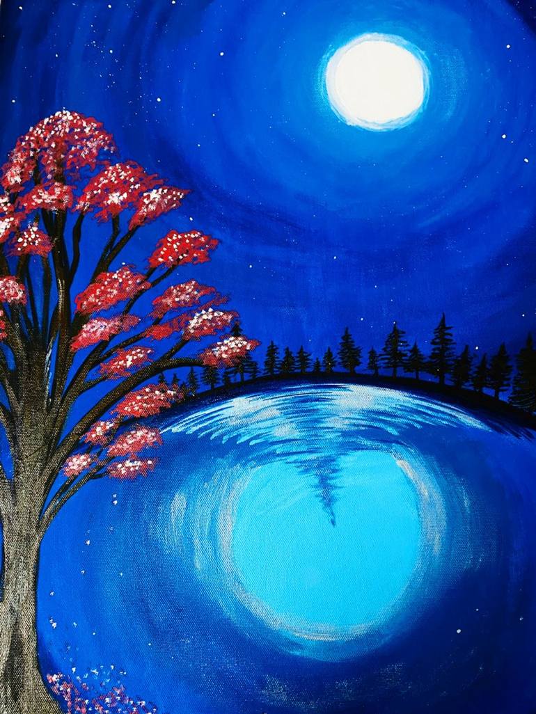 Nature Solace Your Loneliness Under A Moonlight Painting By Arvind E Saatchi Art