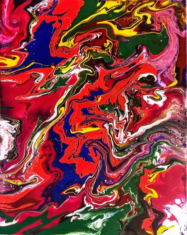 "Roaring Beasts"  Abstract Acrylic Fluid Pouring Painting thumb
