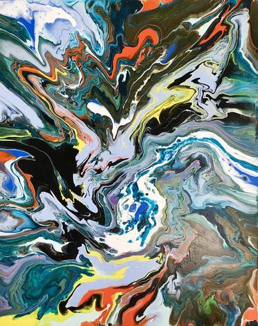 "Vivid Beasts" Abstract Acrylic Fluid Pouring Painting thumb