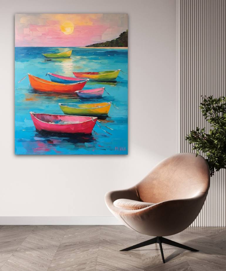 Original Impressionism Boat Painting by Sanja Jančić