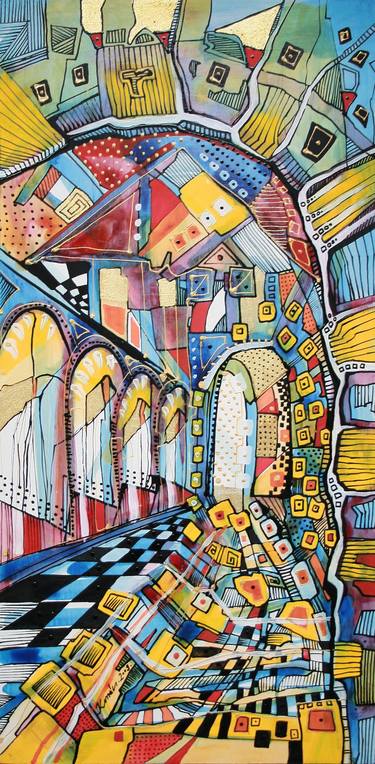 Print of Cubism Patterns Paintings by Ágota Krnács Krnago