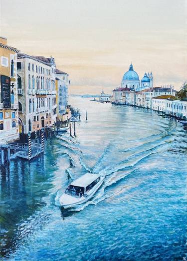 Original oil painting Dawn at Grand Ganal,Venice thumb