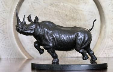 Black Rhino preparing to charge (number 2 of a limited series of 15) thumb