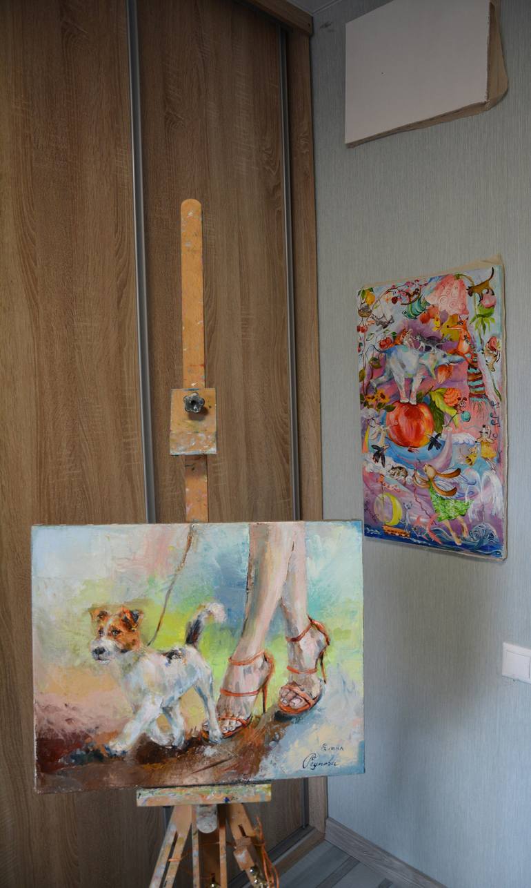 Original Abstract Expressionism Dogs Painting by Elena Reutova