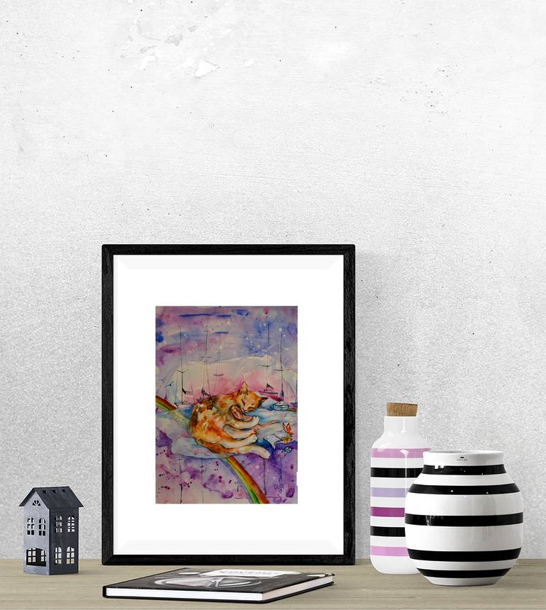 Original Fine Art Cats Painting by Elena Reutova