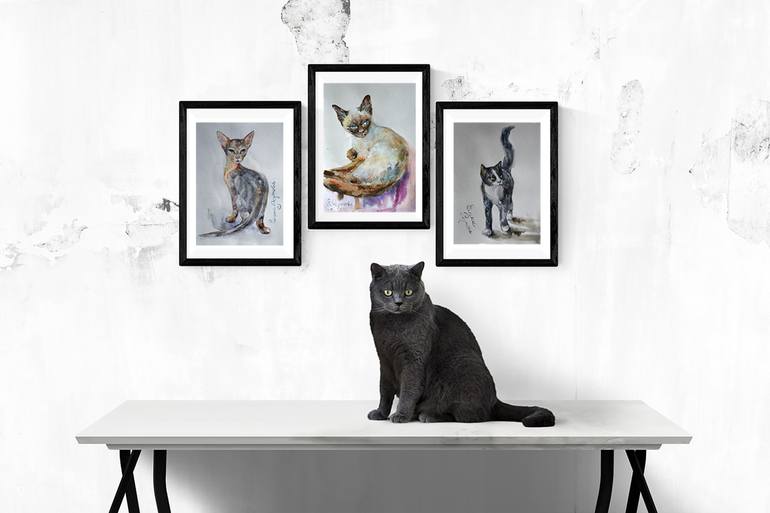 Original Fine Art Cats Painting by Elena Reutova