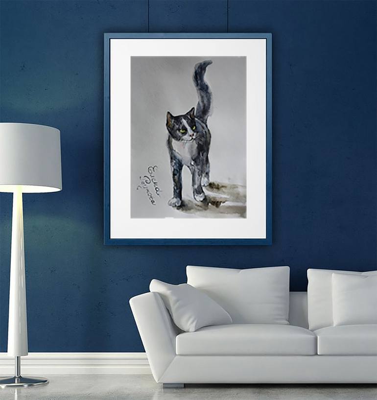 Original Fine Art Cats Painting by Elena Reutova