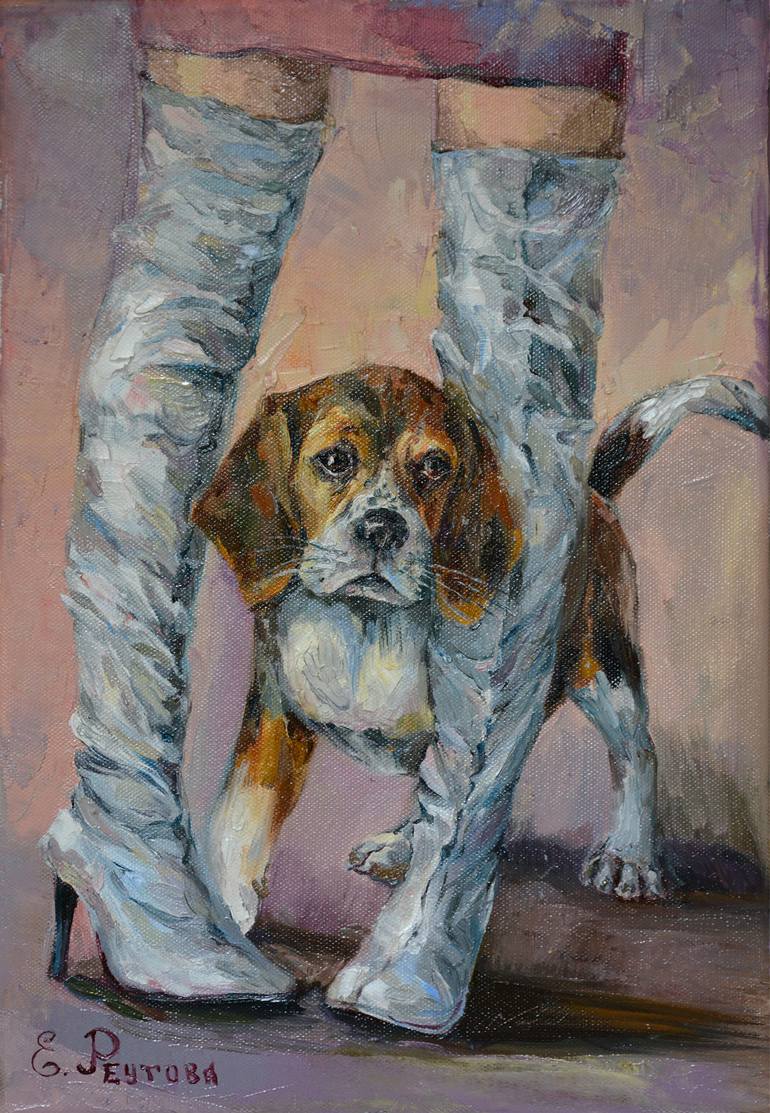 Original Fine Art Dogs Painting by Elena Reutova