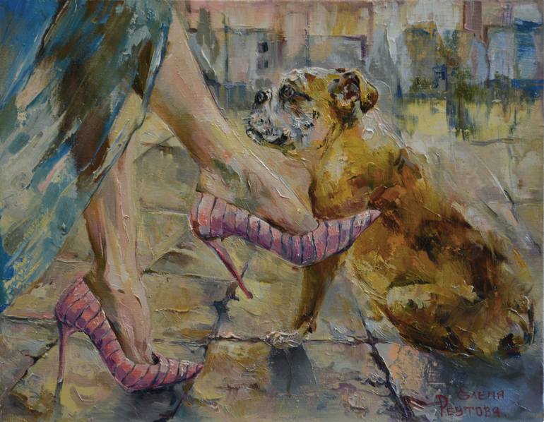 Original Fine Art Dogs Painting by Elena Reutova