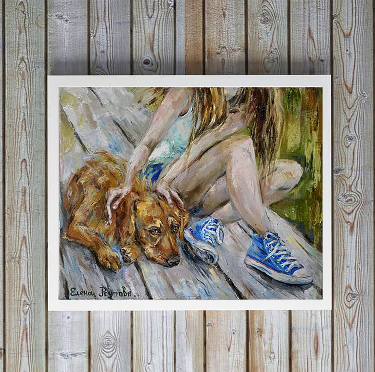 Original Fine Art Dogs Painting by Elena Reutova