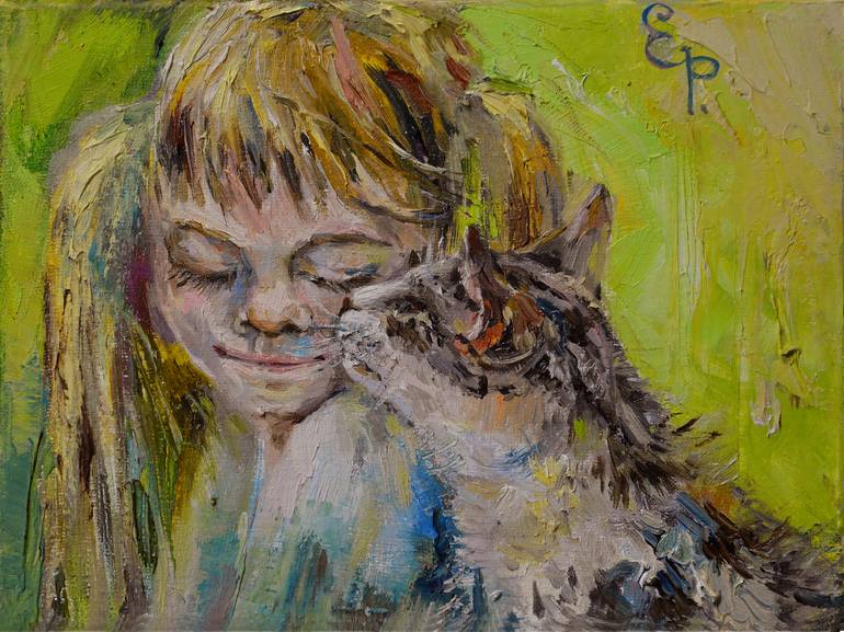 Original Cats Painting by Elena Reutova