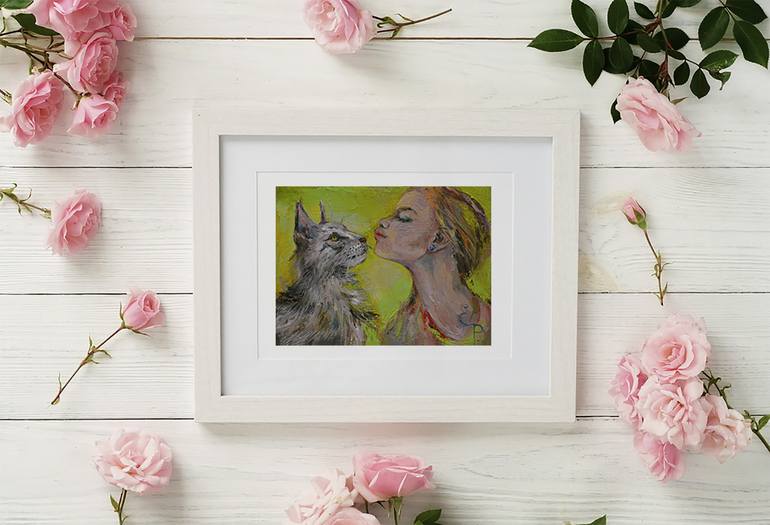 Original Fine Art Cats Painting by Elena Reutova