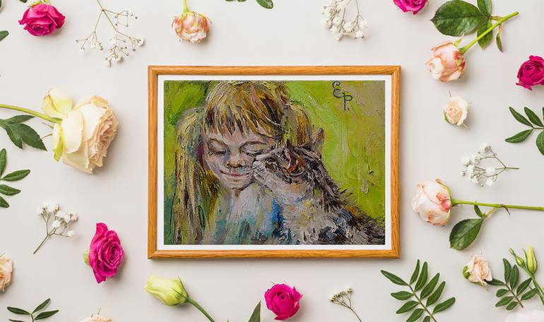 Original Fine Art Cats Painting by Elena Reutova