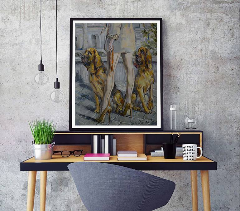 Original Expressionism Dogs Painting by Elena Reutova