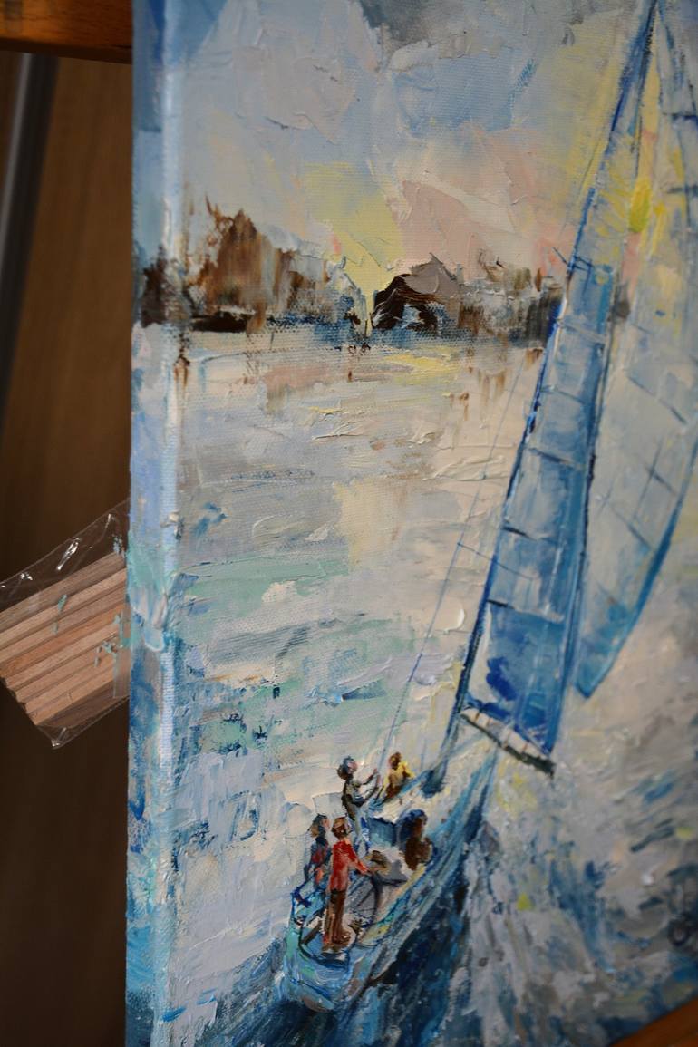 Original Expressionism Sailboat Painting by Elena Reutova