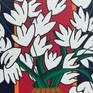 Original piece of art, "White Contemporary Floral," by artist Jackson Pschigoda. Acrylic on a 24x20" canvas board. Framed in a beautiful silver plain tire frame. Ready to hang on wall and enjoy!