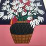 Original piece of art, "White Contemporary Floral," by artist Jackson Pschigoda. Acrylic on a 24x20" canvas board. Framed in a beautiful silver plain tire frame. Ready to hang on wall and enjoy!