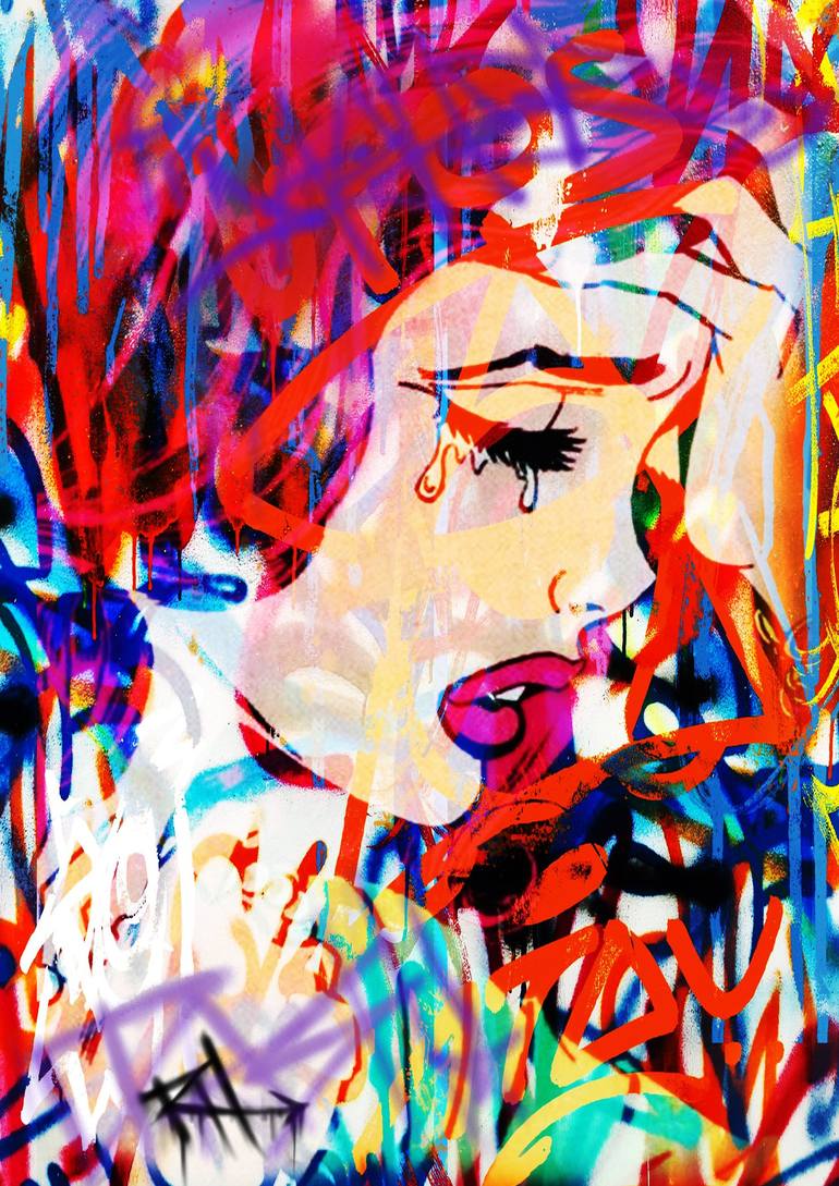 POP ART “GIRL CRYING “ Hand painted art canvas 16”X20”Acrylic painting