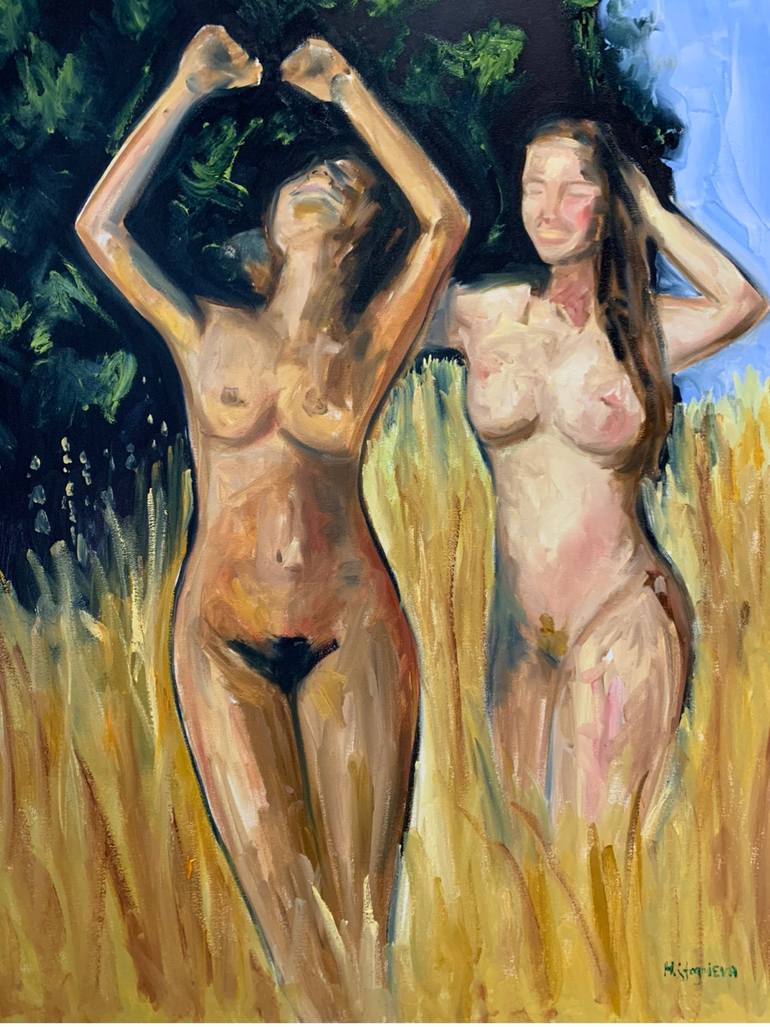 Naked girls running across the field - buy oil painting Painting by Marina  Stognieva | Saatchi Art