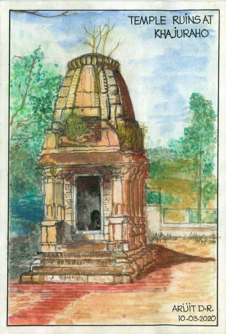Temple Ruins at Khajuraho Painting by Arijit DattaRay Saatchi Art