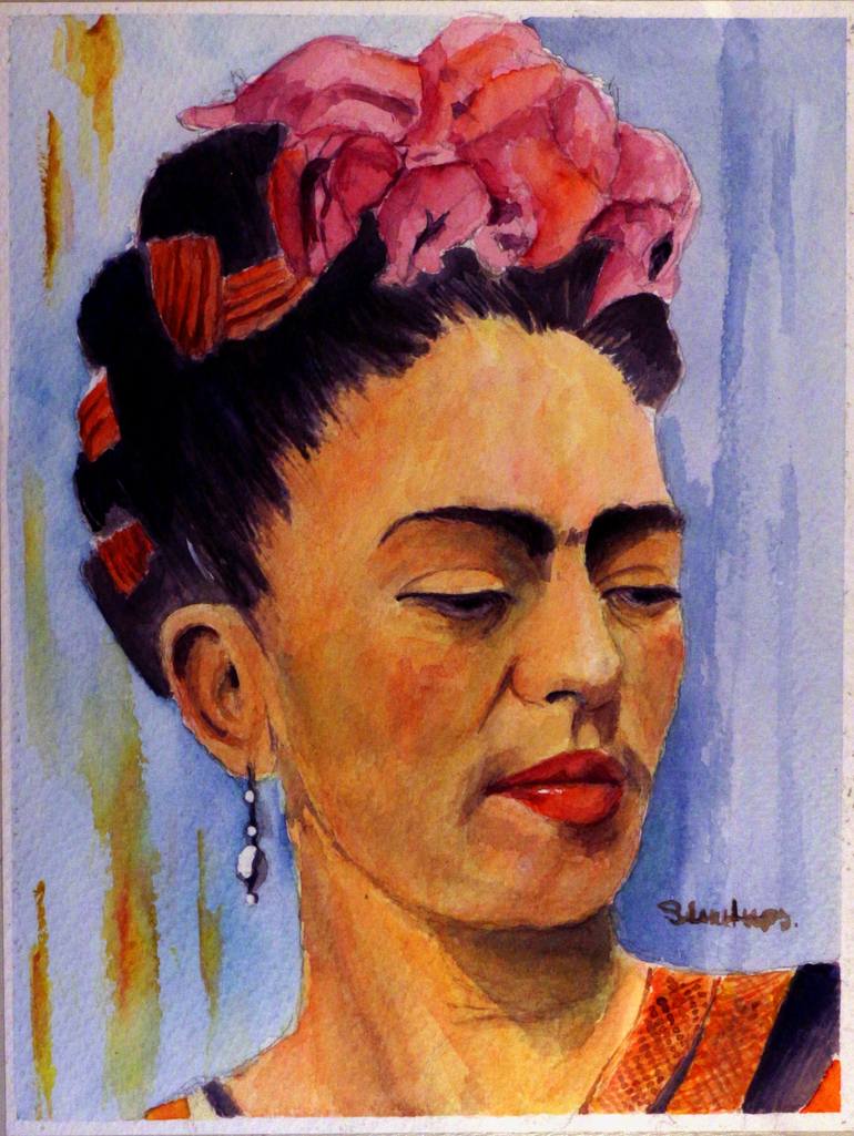 Frida pensativa Painting by Sergio Sanjines | Saatchi Art