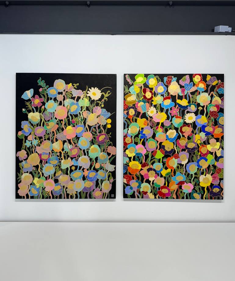Original Abstract Floral Painting by Jooha Sim