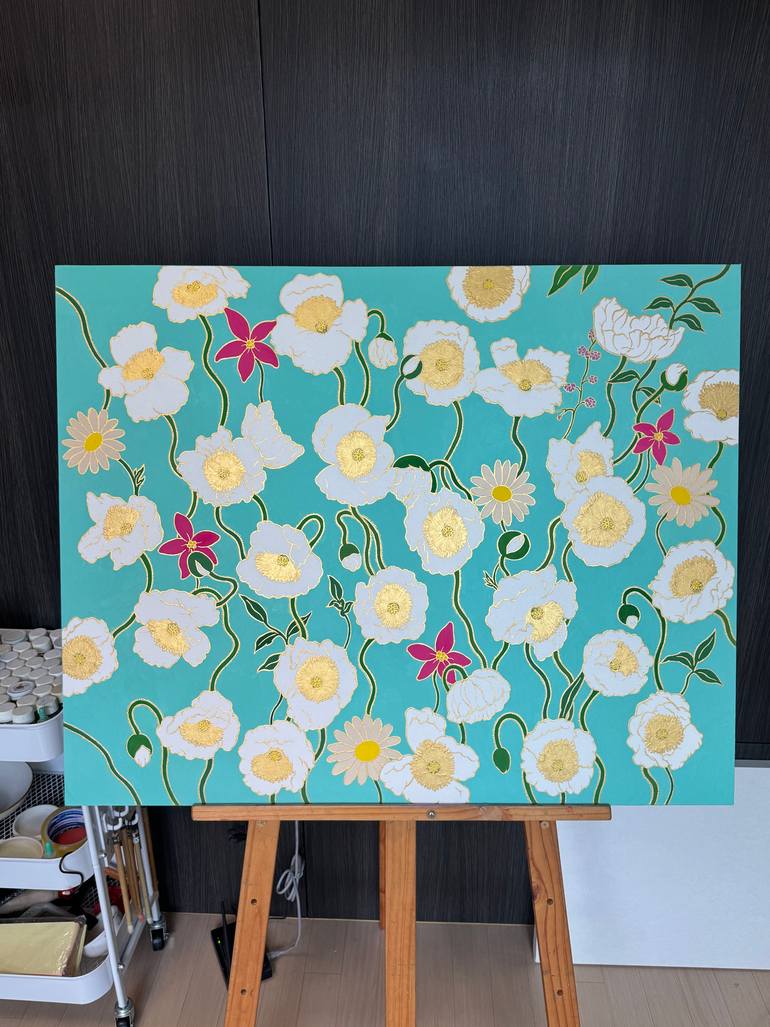 Original Abstract Floral Painting by Jooha Sim