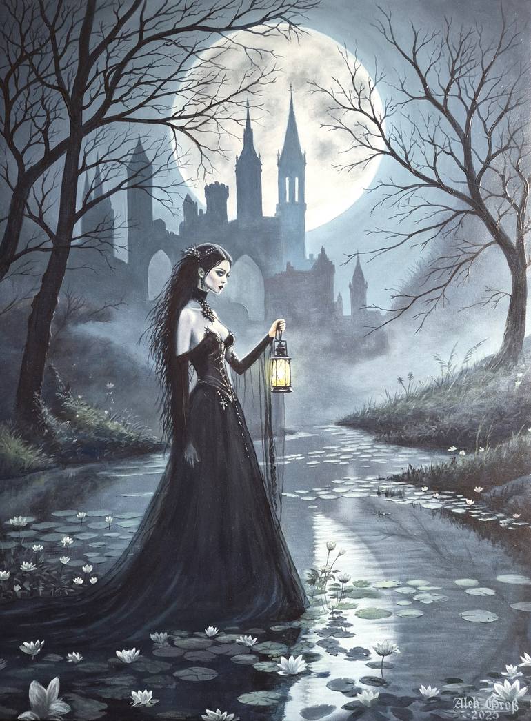 Original Women Painting by Oleh Dobroskokov | Romanticism Art on Canvas | Lilies of the Night