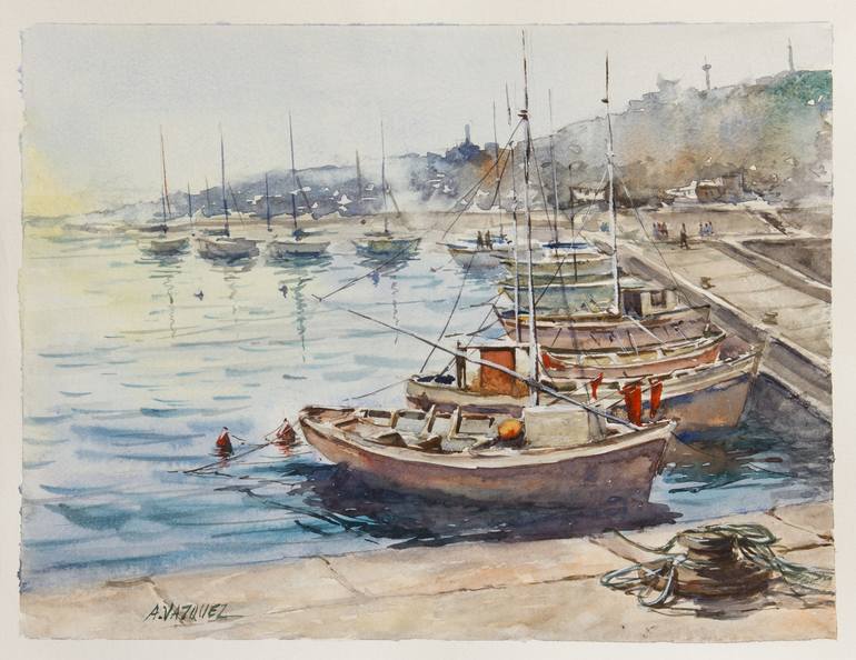 Fishing boats, marina piriápolis, uruguay Painting by Alejo Vázquez ...
