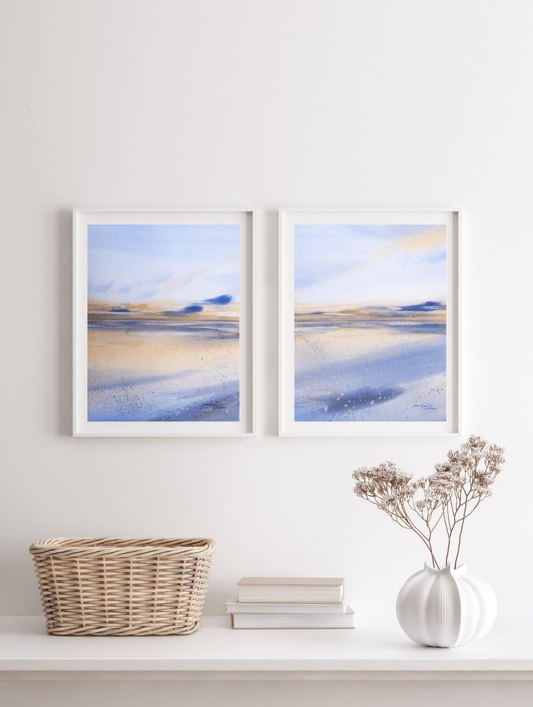 Original Minimalism Seascape Painting by PD Watercolor