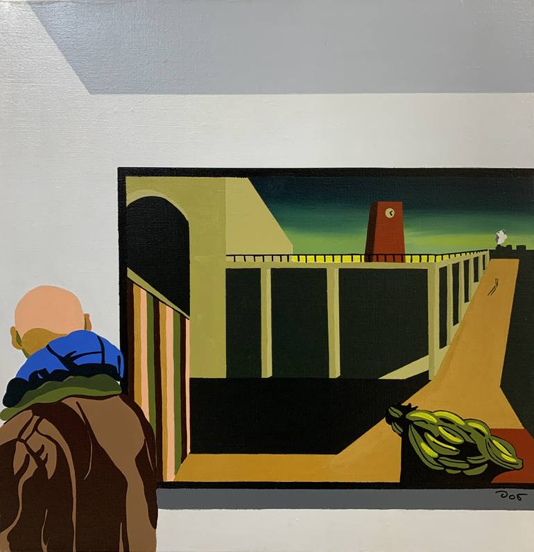 Original People Painting by Michel Das | Figurative Art on Canvas | Fondation Louis Vuitton, Gorgio De Cherico.