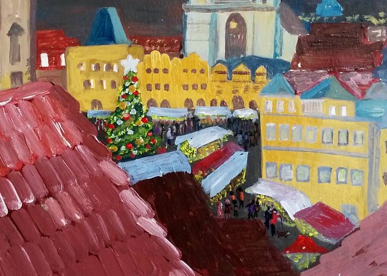 Original Art Deco Cities Painting by Sana Askari