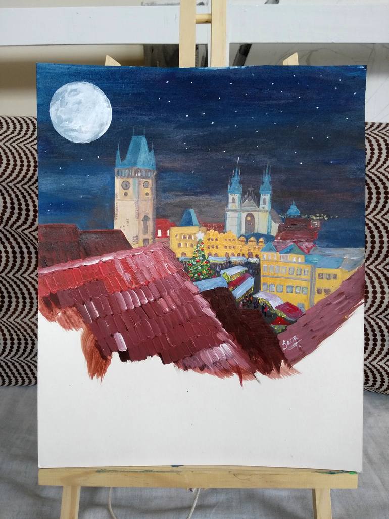 Original Art Deco Cities Painting by Sana Askari
