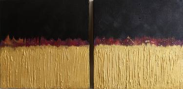 Radiant Elegance - Golden Textured Diptych Acrylic Art thumb